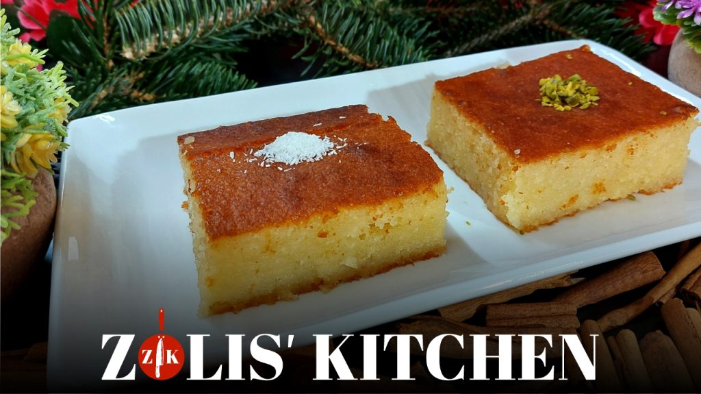 Presentation of the syrupy coconut cake