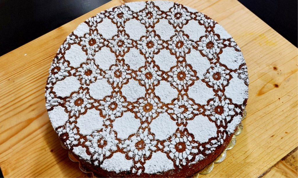 Fanouropita Greek fasting cake topped with icing sugar