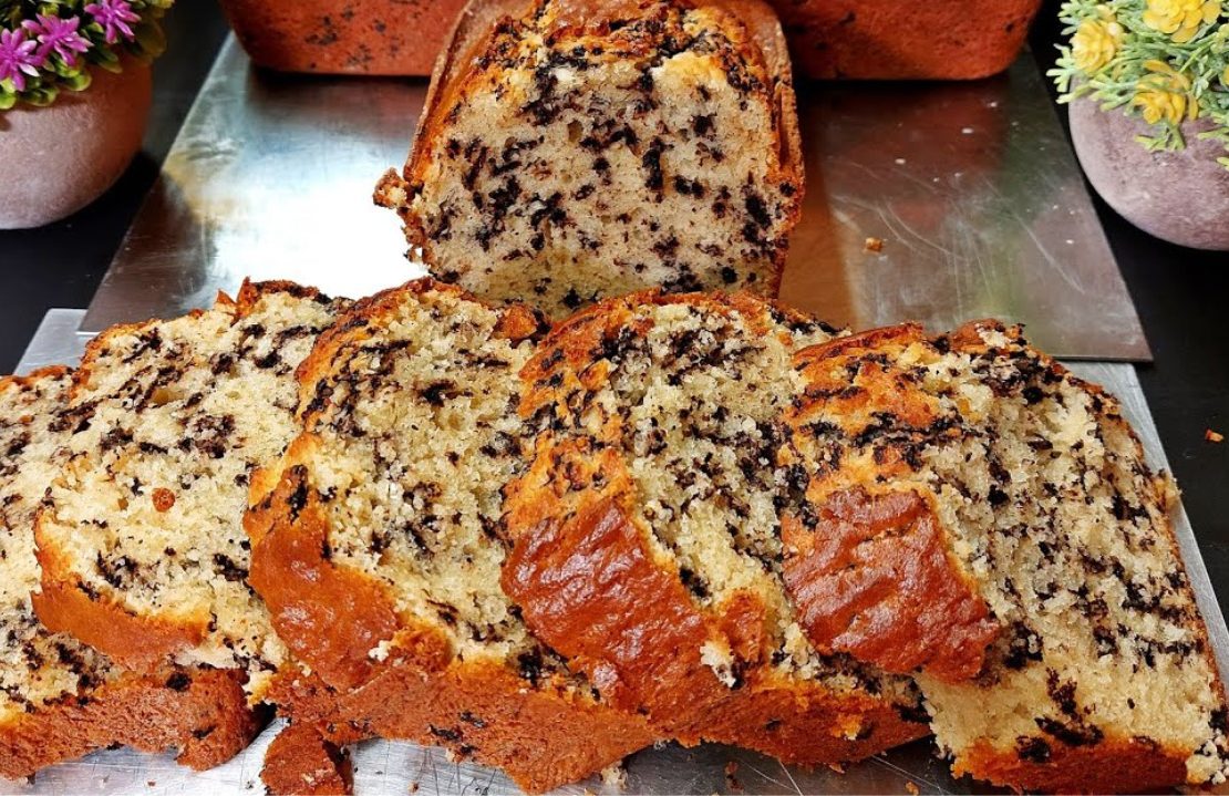 Vanilla cake with chocolate sprinkles on a plate