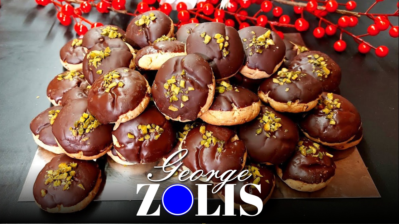 Almond cookies drizzled with chocolate