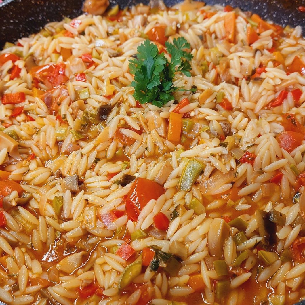 Greek Orzo Pasta with Vegetables (Vegan Recipe)