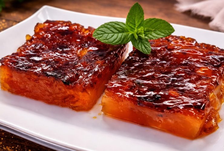 Κομμάτια Χαλβά Φαρσάλων σε πιάτο - Two pieces of greek halva jelly - halvas farsalon on a plate