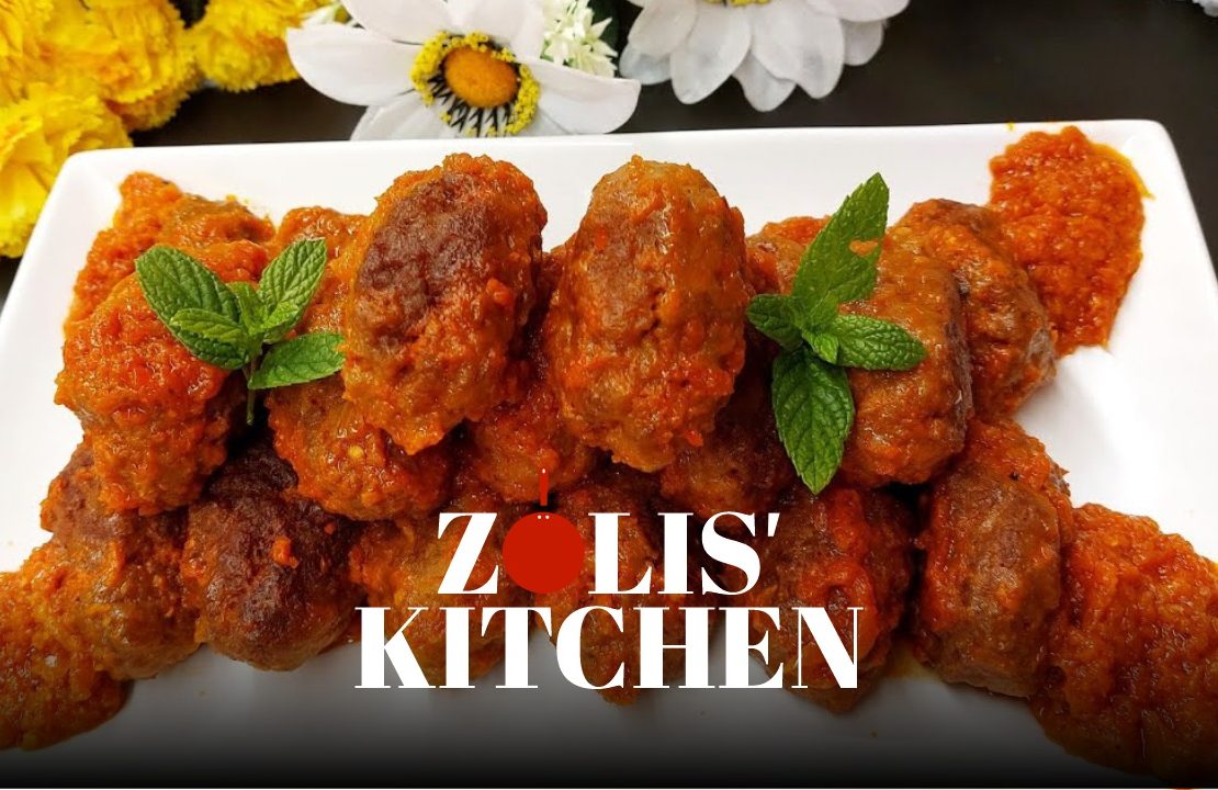 A plate of greek meatballs soutzoukakia