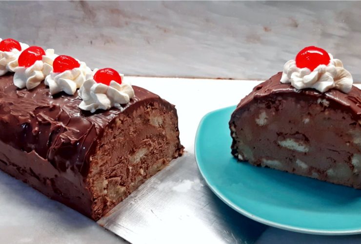 Chocolate Hazelnut Roulade cut in a plate