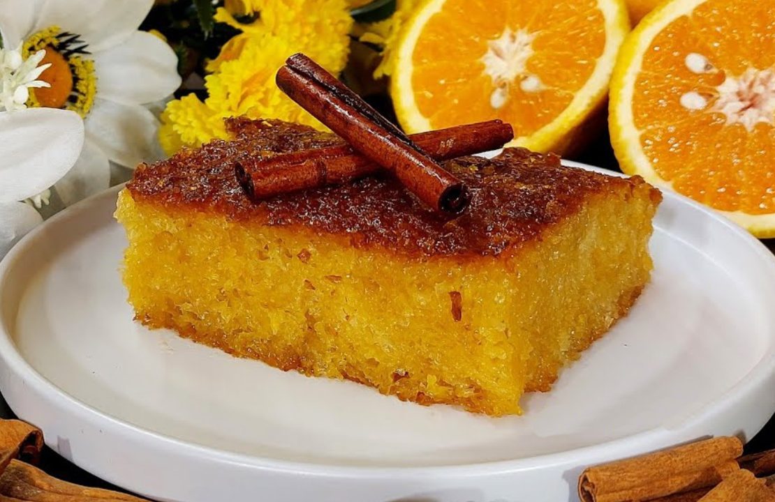 Greek Orange Pie Portokalopita in a plate