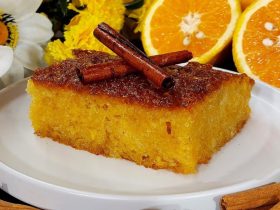 Greek Orange Pie Portokalopita in a plate