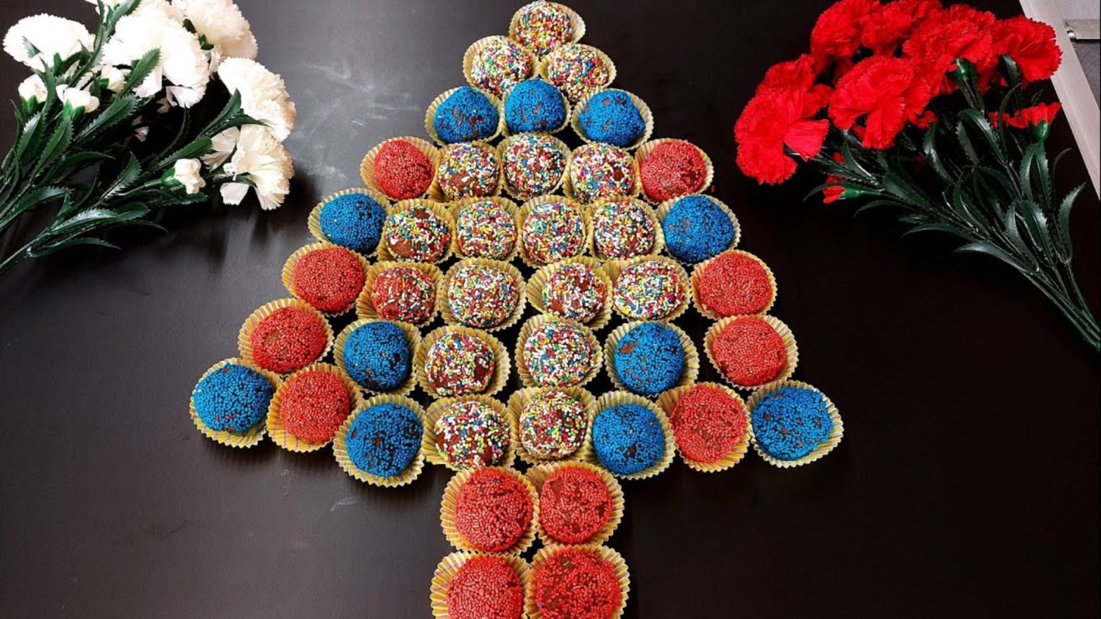 Chocolate Truffles in a platter shaped as a christmas tree