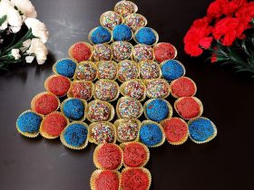 Chocolate Truffles in a platter shaped as a christmas tree