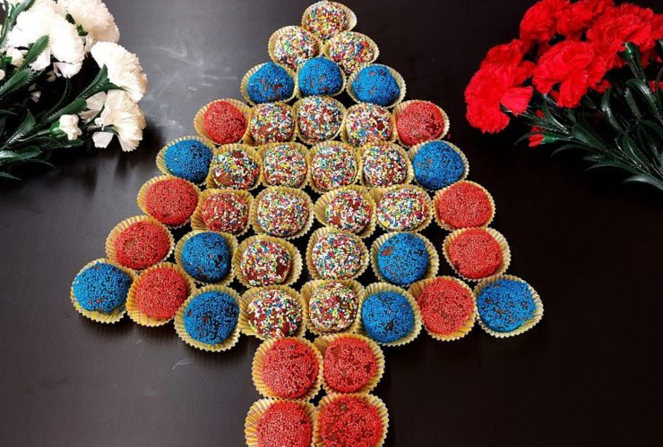 Chocolate Truffles in a platter shaped as a christmas tree