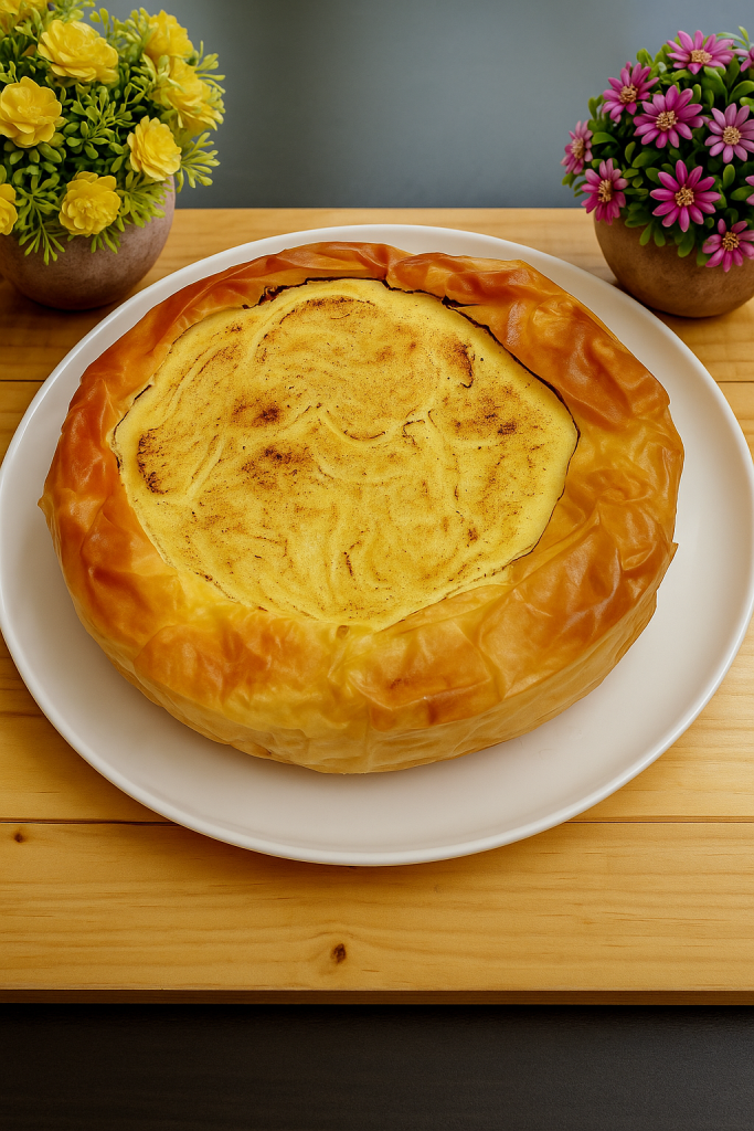 Γαλατόπιτα με φύλλο κρούστας σε πιάτο - Greek Galatopita Custard Pie on a plate