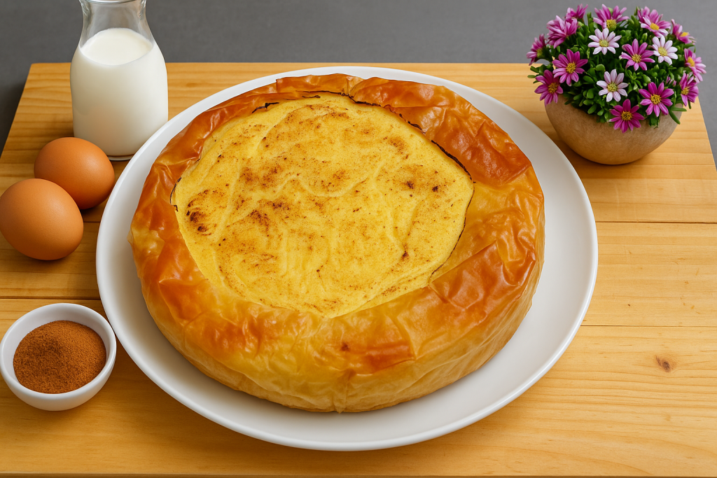 Γαλατόπιτα και υλικά - Greek Galatopita with ingredients