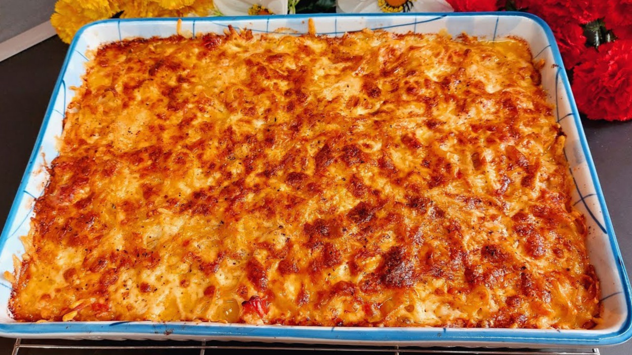 Σουφλέ Ζυμαρικών με Τυριά, Μπέικον & Μανιτάρια