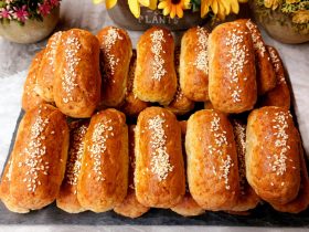 Greek Sausage Rolls on a plate - Λουκανικοπιτάκια με ζύμη γιαουρτιού