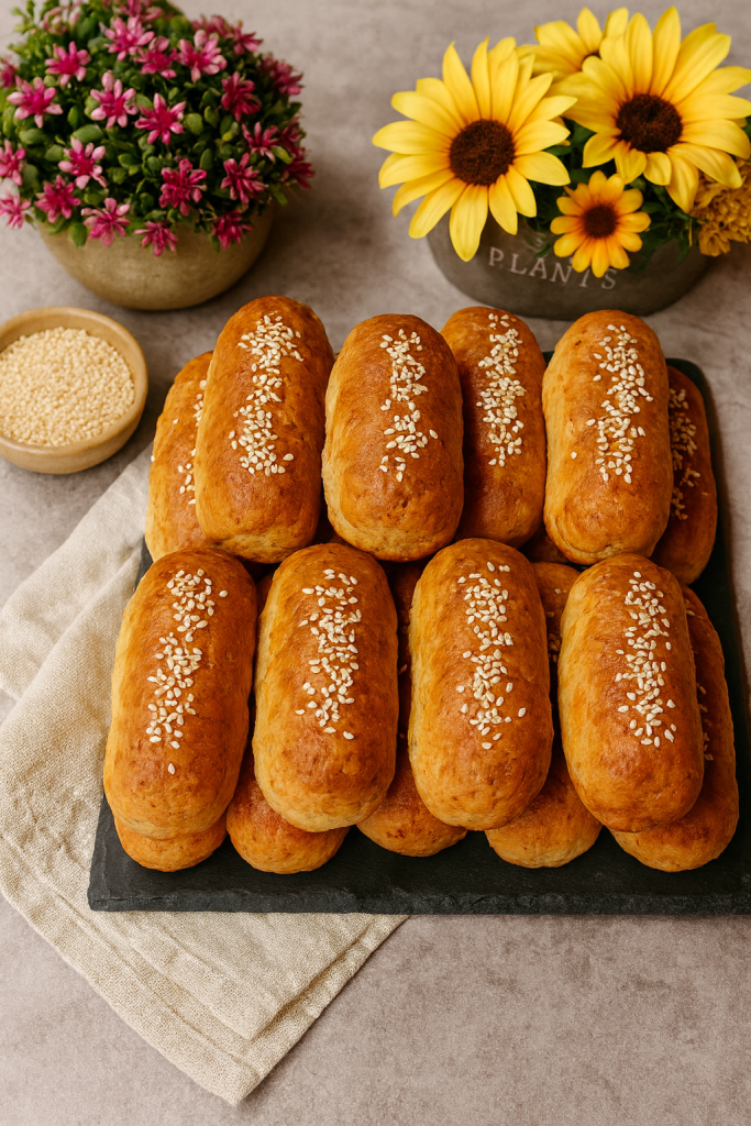 Greek Sausage Rolls on a plate - Λουκανικοπιτάκια με ζύμη γιαουρτιού