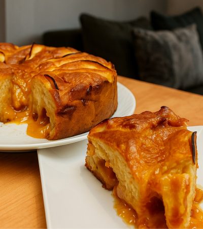 Μηλόπιτα με καραμελωμένη κρέμα - Apple cake with caramel pastry cream