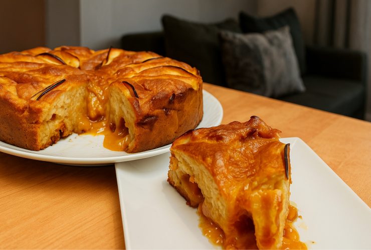 Μηλόπιτα με καραμελωμένη κρέμα - Apple cake with caramel pastry cream