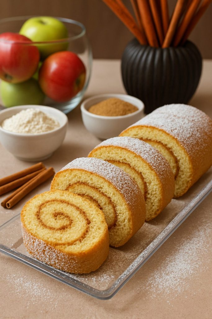 Ρολό Μήλου κομμένο - Apple Roll Cake cut into slices
