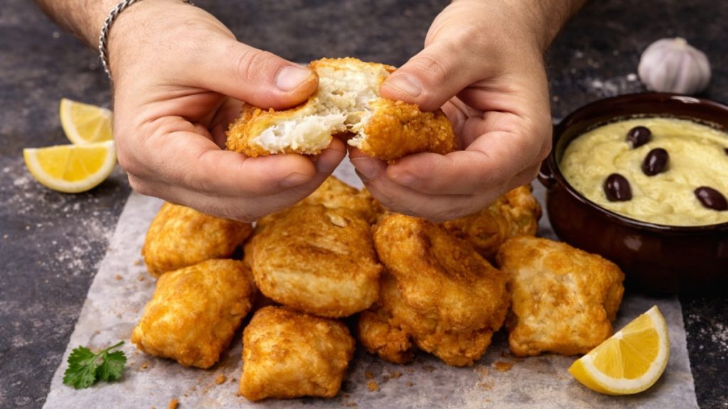 Μπακαλιάρος και Σκορδαλιά με Ψωμί - Fried Cod with Garlic Dip
