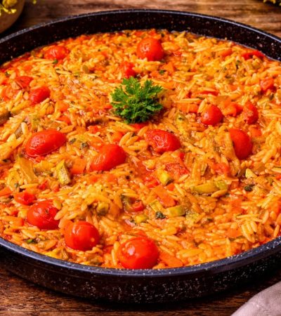 Νηστίσιμο κριθαράκι με λαχανικά στο τηγάνι