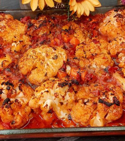 Κουνουπίδι Κοκκινιστό Καπαμά - Greek Braised Cauliflower with Potatoes and Carrots in Rich Tomato Sauce