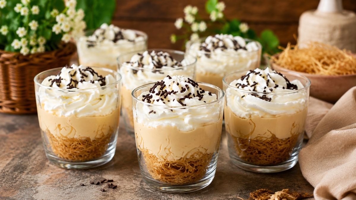 Γλυκό στο ποτήρι με κανταΐφι και καραμέλα - Kataifi Dessert Cups with dulce de leche
