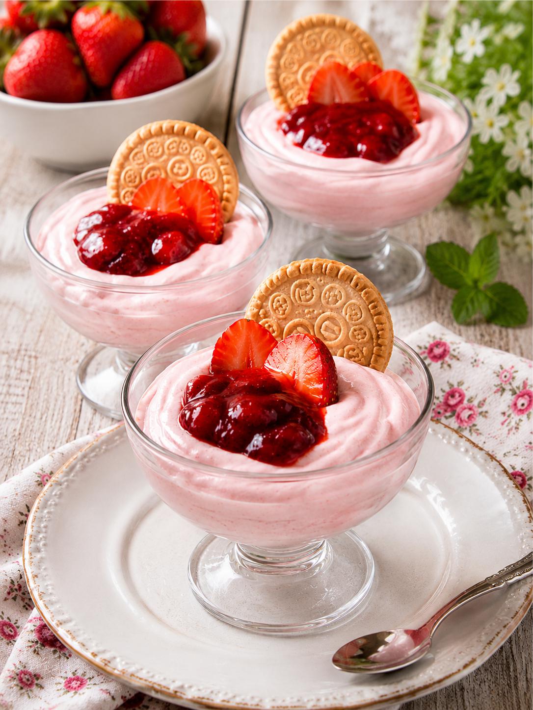 Μους Φράουλα με Γιαούρτι - Strawberry Mousse with Greek Yogurt