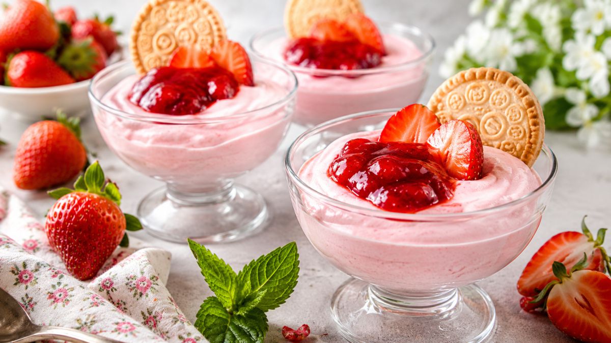 Μους Φράουλα με Γιαούρτι - Strawberry Mousse with Greek Yogurt