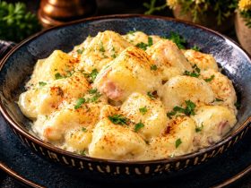 Πατάτες αλά κρεμ - Creamy Potatoes with Cheese and Bacon