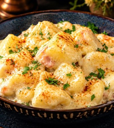 Πατάτες αλά κρεμ - Creamy Potatoes with Cheese and Bacon