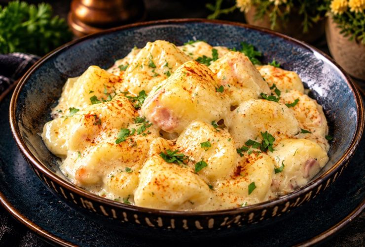 Πατάτες αλά κρεμ - Creamy Potatoes with Cheese and Bacon